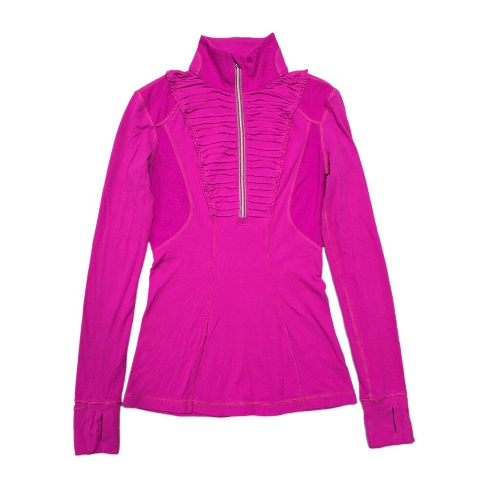 Lululemon Run Your Heart Out Pullover Paris Pink Ruffle 1/4 Zip Size 4 Rulu